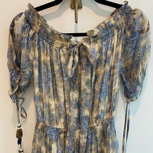 HEMANT & NANDITA Blue and Cream Midi Dress